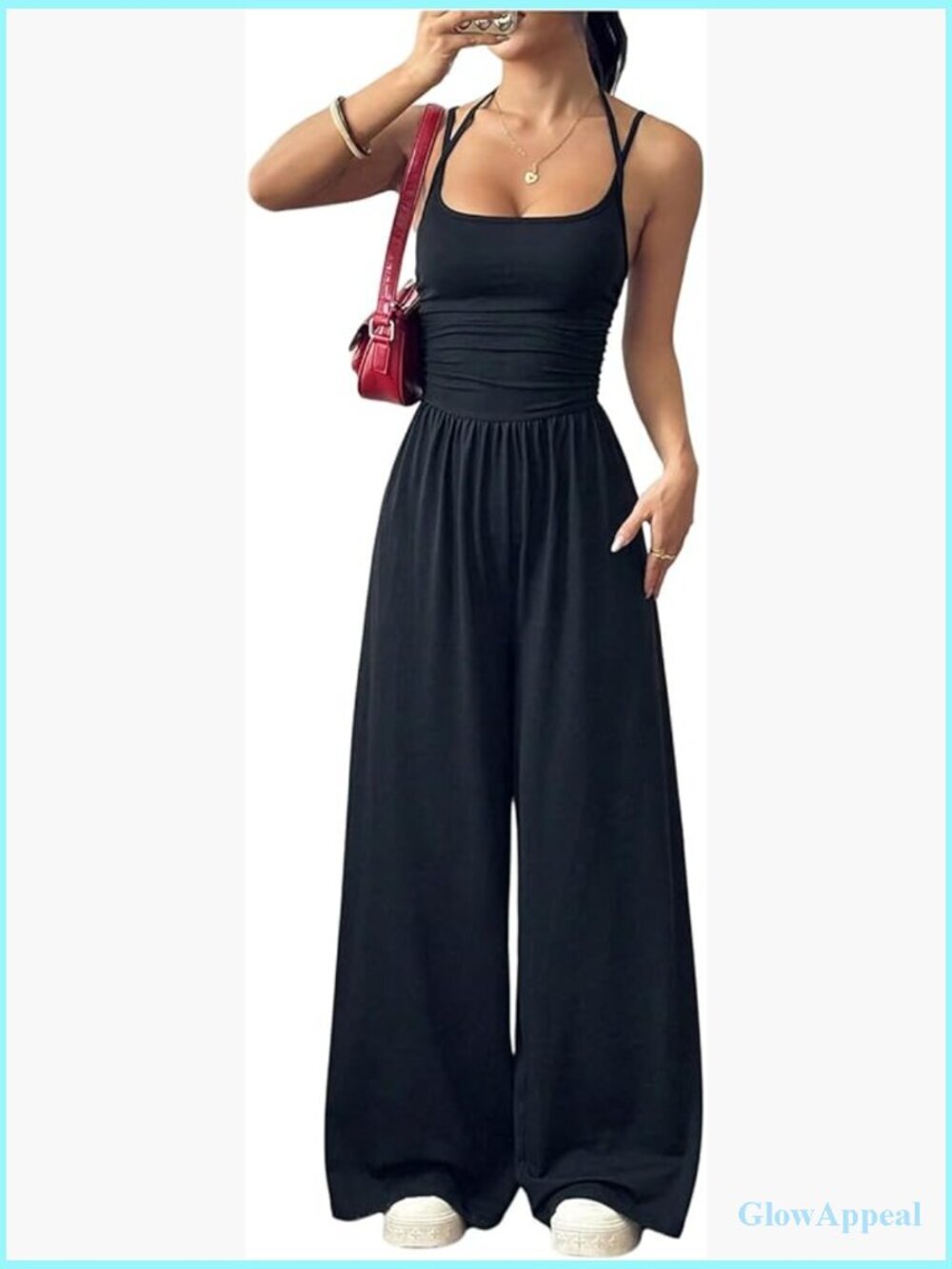 Casual Sleeveless Wide Leg Jumpsuit With Pockets